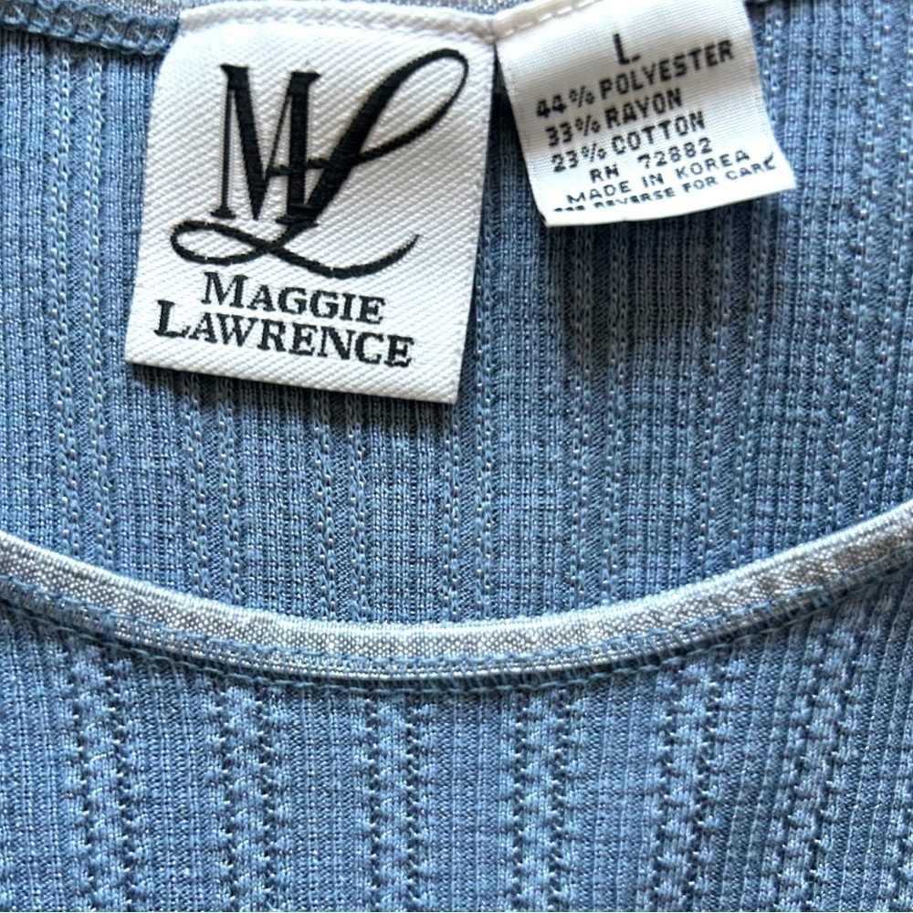 4/$20 Vintage Maggie Lawrence Blue Ribbed Knit Tee Short Sleeve Top - Picture 3 of 4